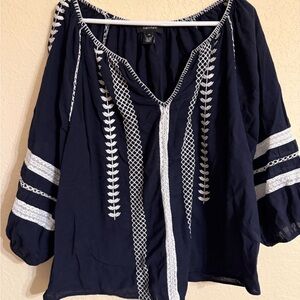 Karen Kane Midnight Blouse with Ivory Detailing